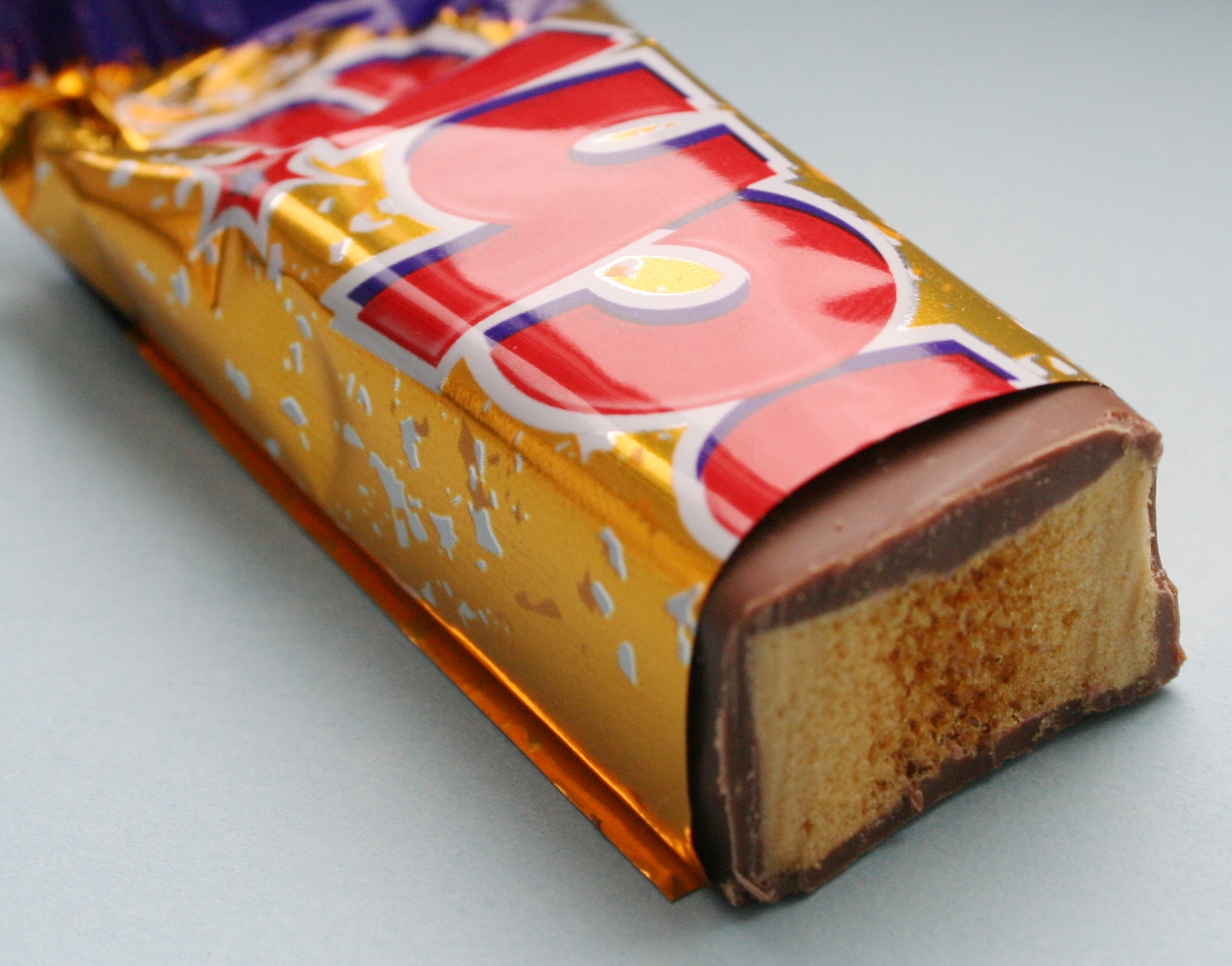 A crunchie bar with the centre exposed.